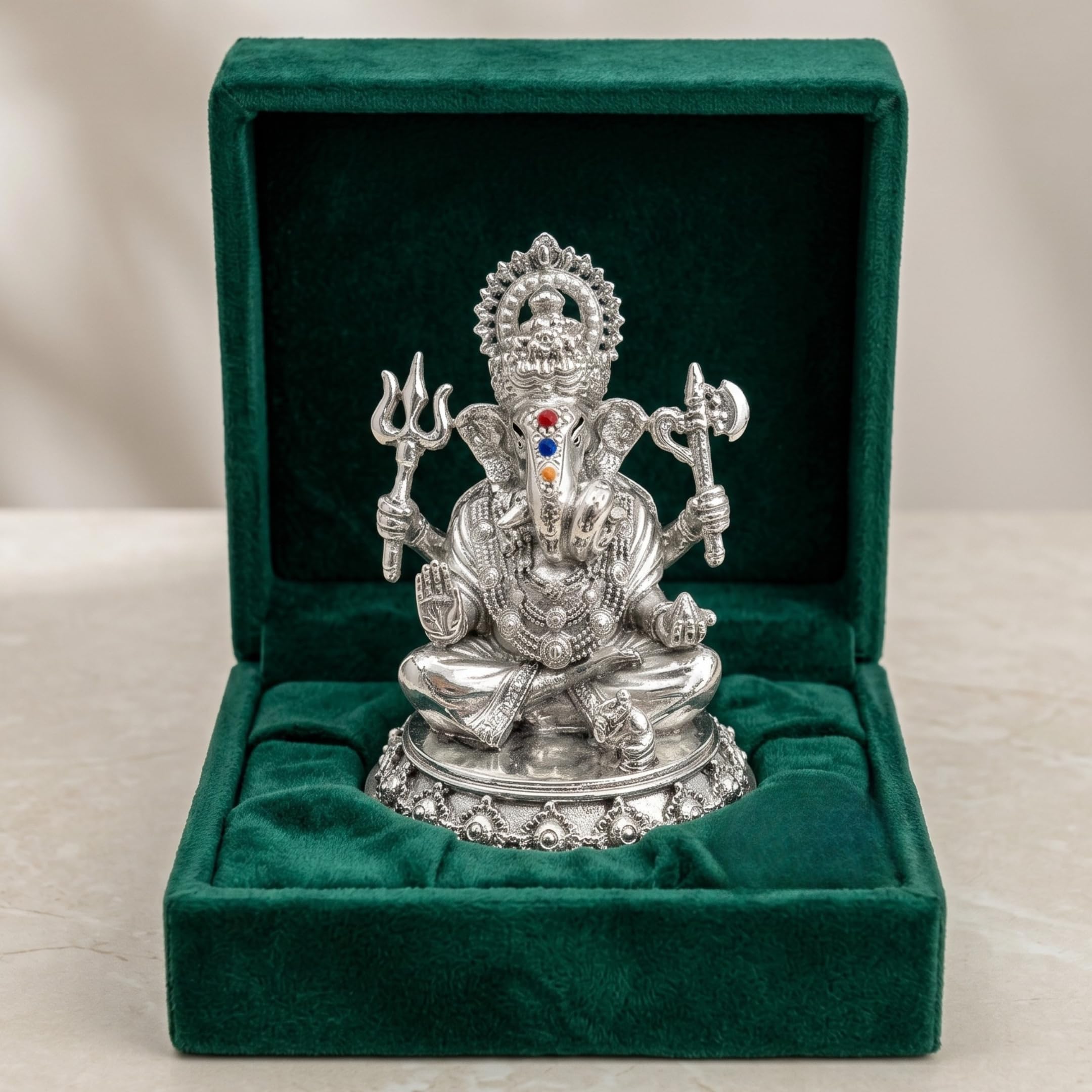 Silver Plated Ganesh Idol 3 Inch with Gift Box | Ganpati Murti for Home Decor, Puja Room, Office Desk & Car Dashboard | Spiritual Housewarming Gift Showpiece