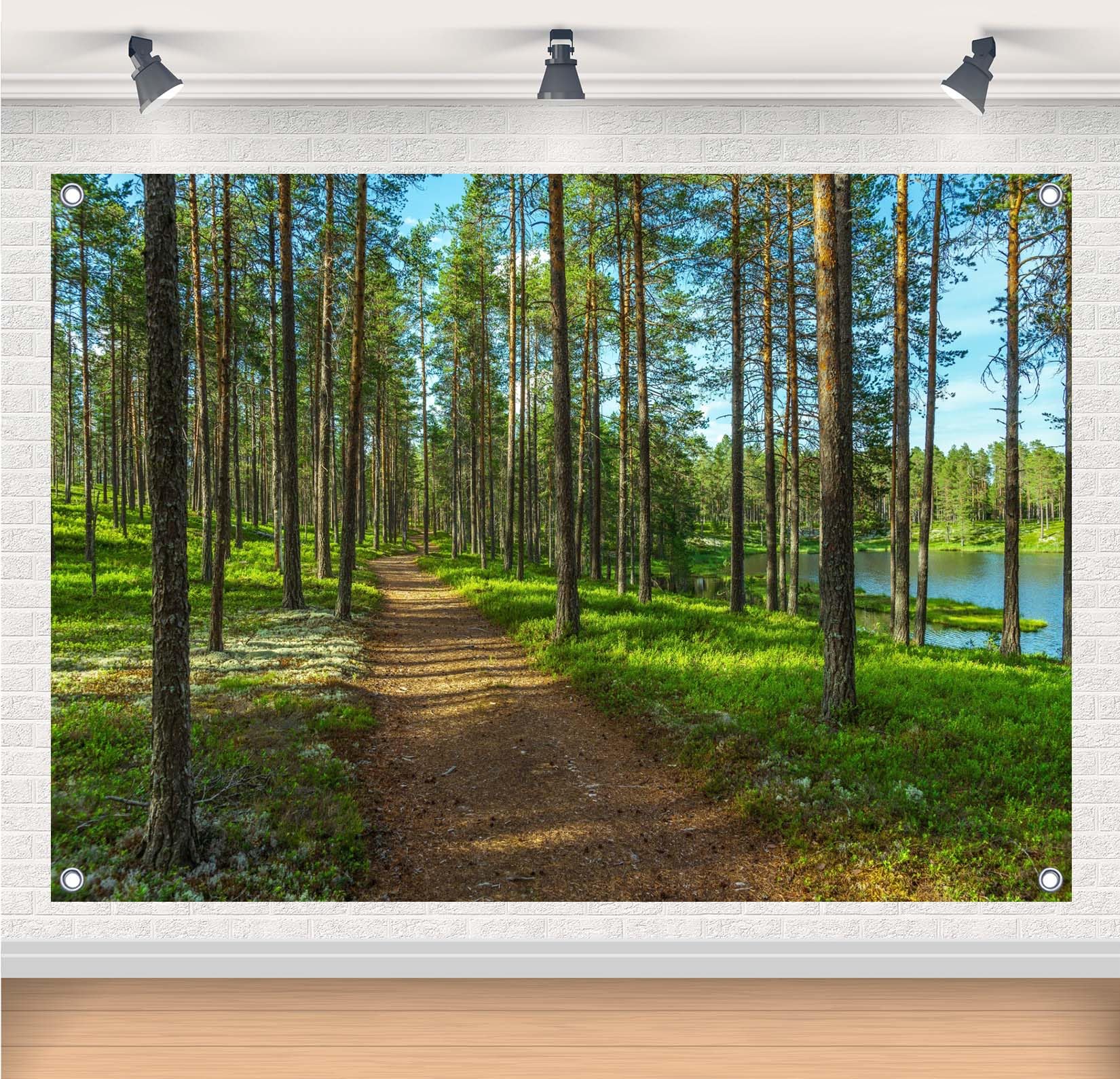 Gorpic 12x8ft Fabric Forest Trail Backdrops Banner Summer Green Forest Photography Backgrounds Quiet Forest Lakeside Path Backdrops for Natural Theme