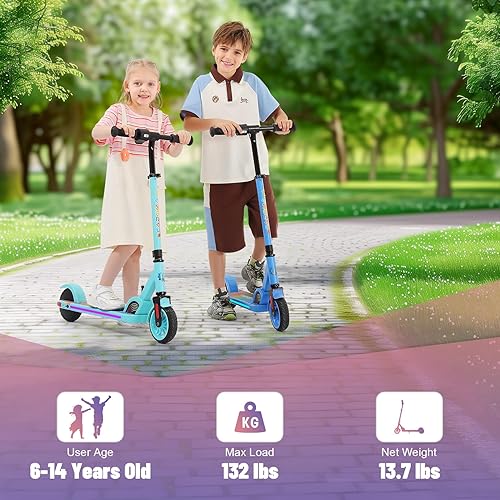Miniatura 120 de Caroma Patinete eléctrico para niños de 6 a 14 años, motor de 250 W/180 W/150 W y 15 mph, tiempo de conducción de 85 minutos, altura y velocidad