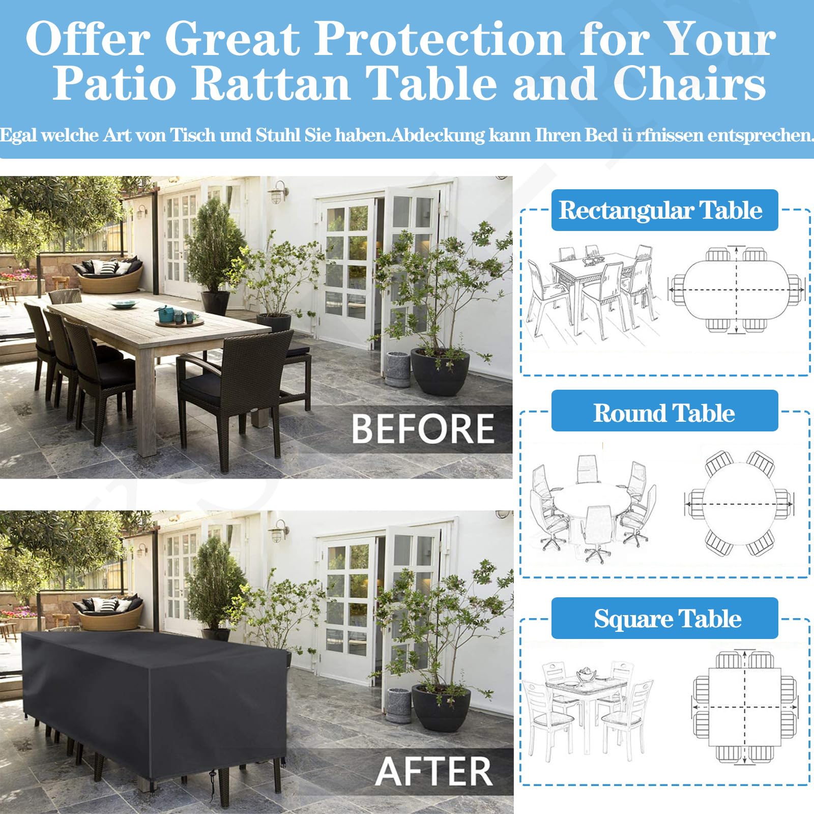Fundas Para Muebles De Jardin Fundas Impermeables Para Mesa De Jardín, 190 X 125 X 80 Cm, Tela Oxford 420D Resistente, Funda Protectora Para Muebles De Ratán Para Sillas Y Mesas, Color