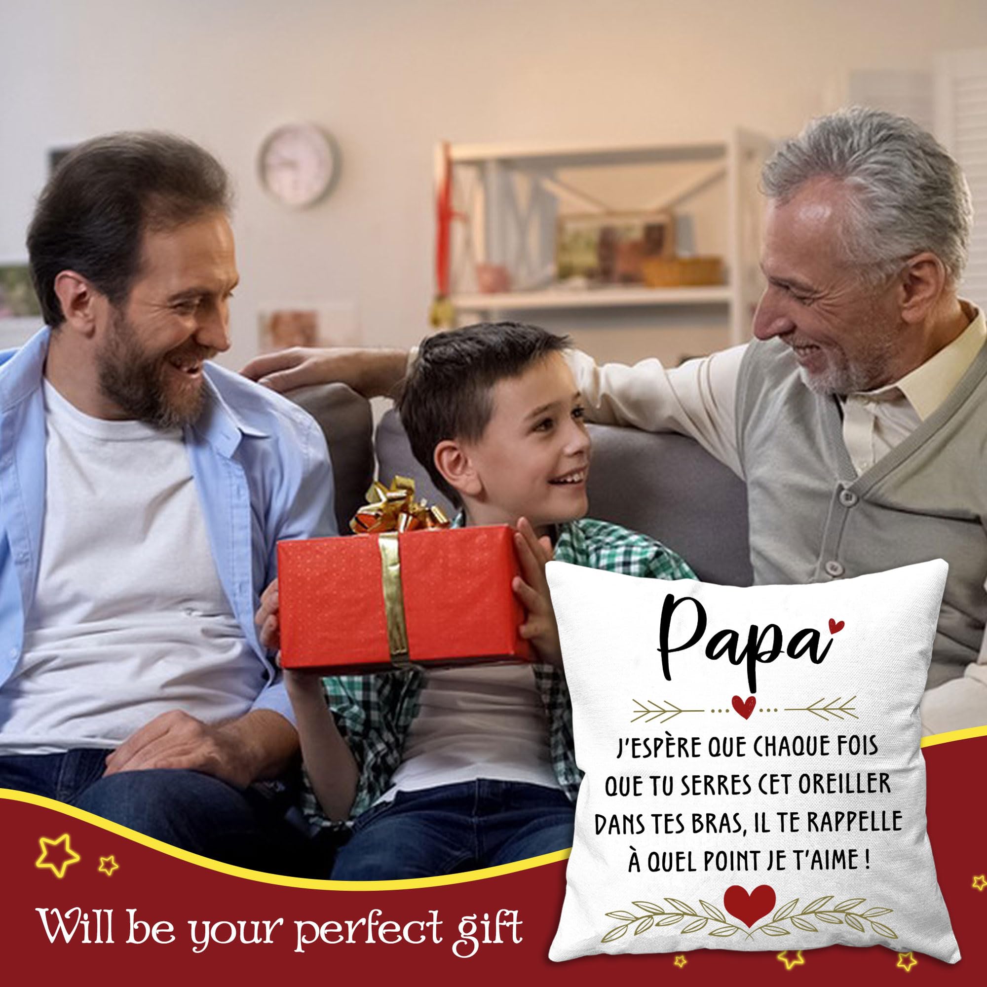 Housse coussin pour papa Cadeau fête des pères Anniversaire Noël