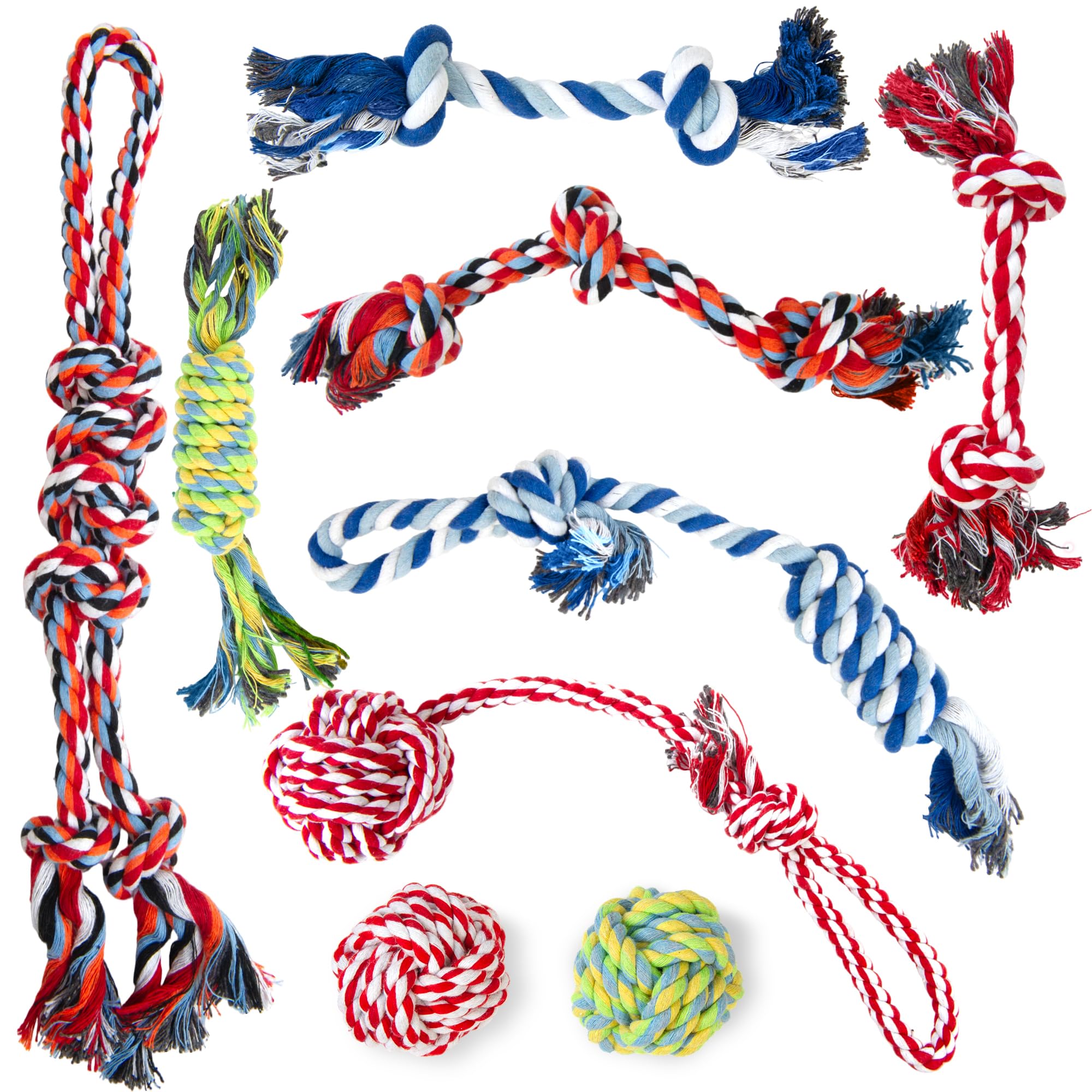 TwoEar Dog Rope Toy 9 Pack - Puppy Teething Toys for Small Medium Breed - Indestructible Dog Chew