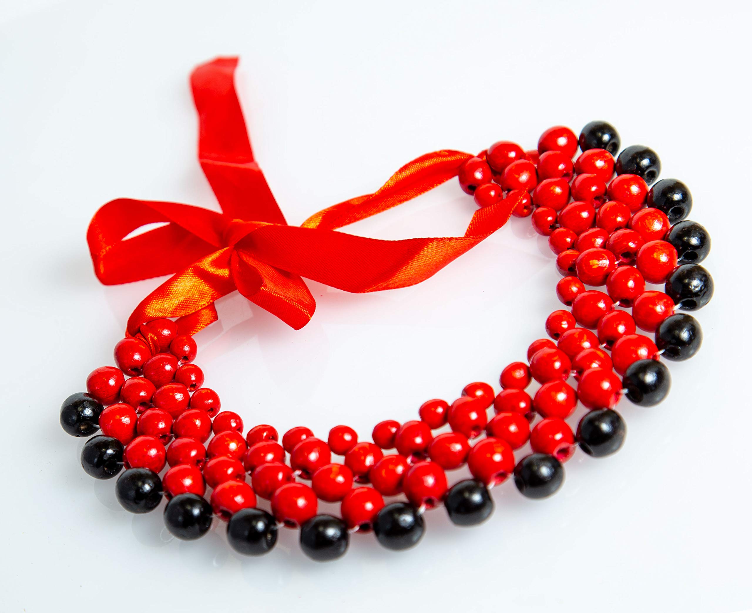 Rushnichok ukrainian jewelry for women - Necklace Namisto Monisto - Round Beads wooden red