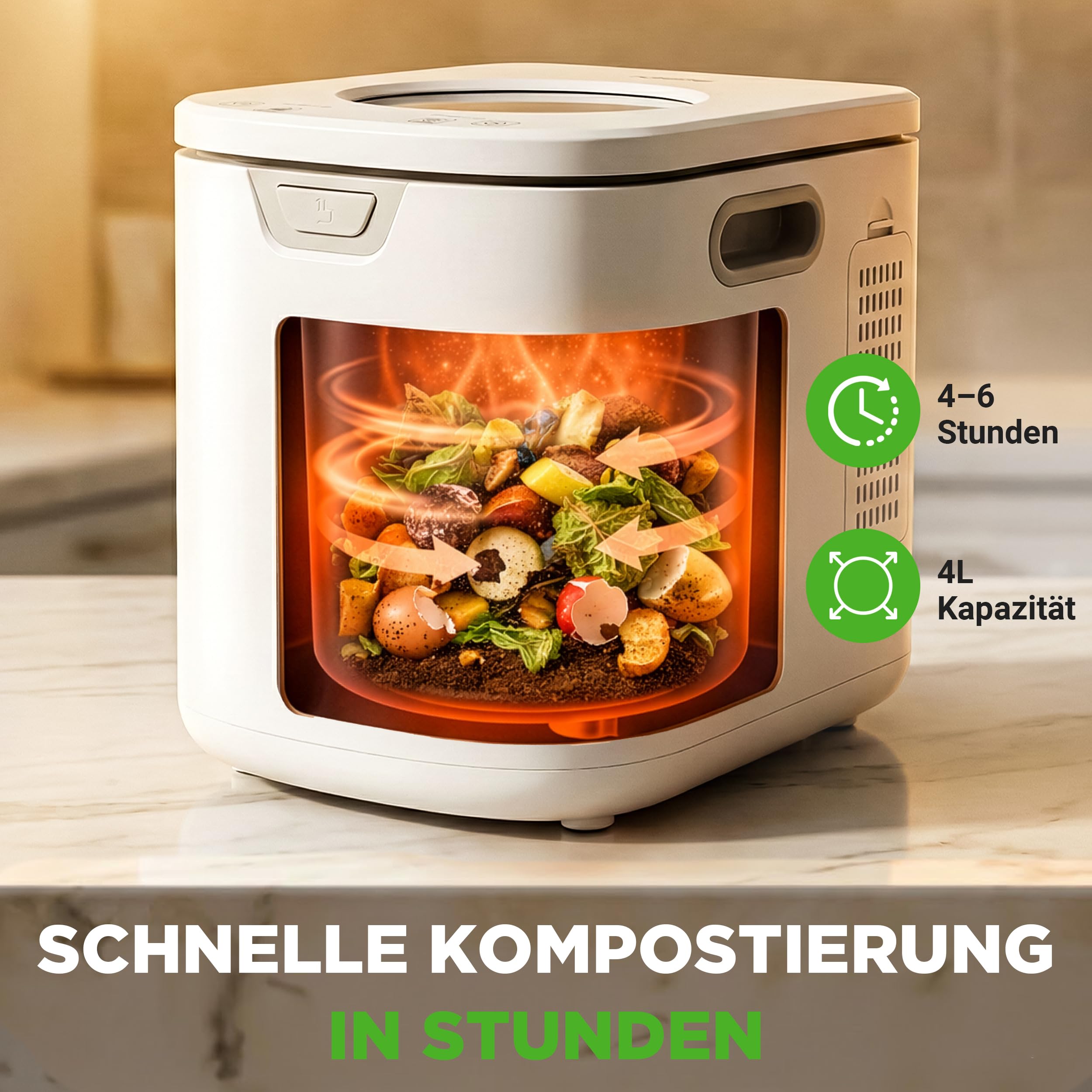NutriChef Elektrischer Küchenkomposter - Indoor Lebensmittelabfälle Komposter Mülleimer, Geruchloses Arbeitsplatten-Design, Kohlefiltersystem, Leiser Betrieb, Heimkompostierungslösung, Weiß