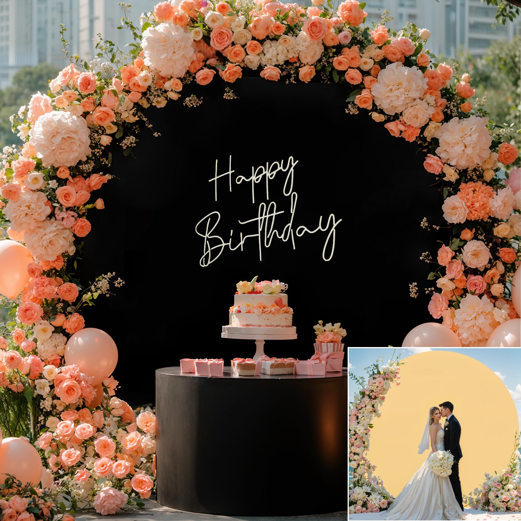 7.2 FT Black and Champagne Round Backdrop Cover Circle Arch Bckdrop Cover Double-Color Arch Covers Wrinkle Free Spandex Arch Covers Stretchy Backdrop