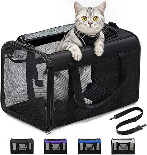 Vista 33 de Bolsa transportadora para gatos, transportador de mascotas de lados suaves para perros con malla de 4 lados, transportador de transporte de gatos