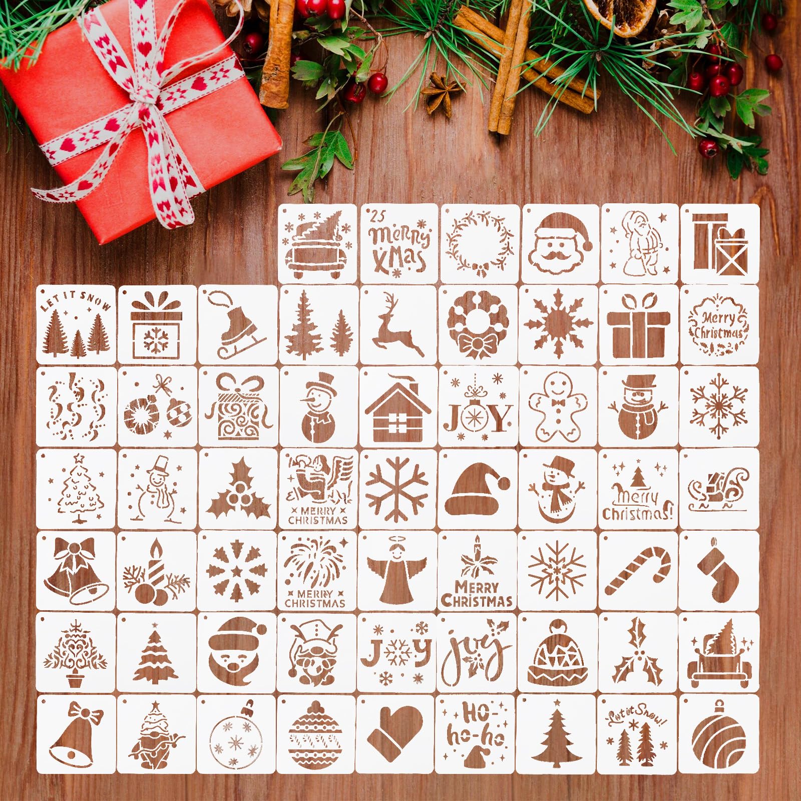 30 Stencil Natalizi Riutilizzabili In PET: Modelli Per Pittura Su Legno, Fai Da Te, Decorazioni Fette Di Legno 7,6 Cm