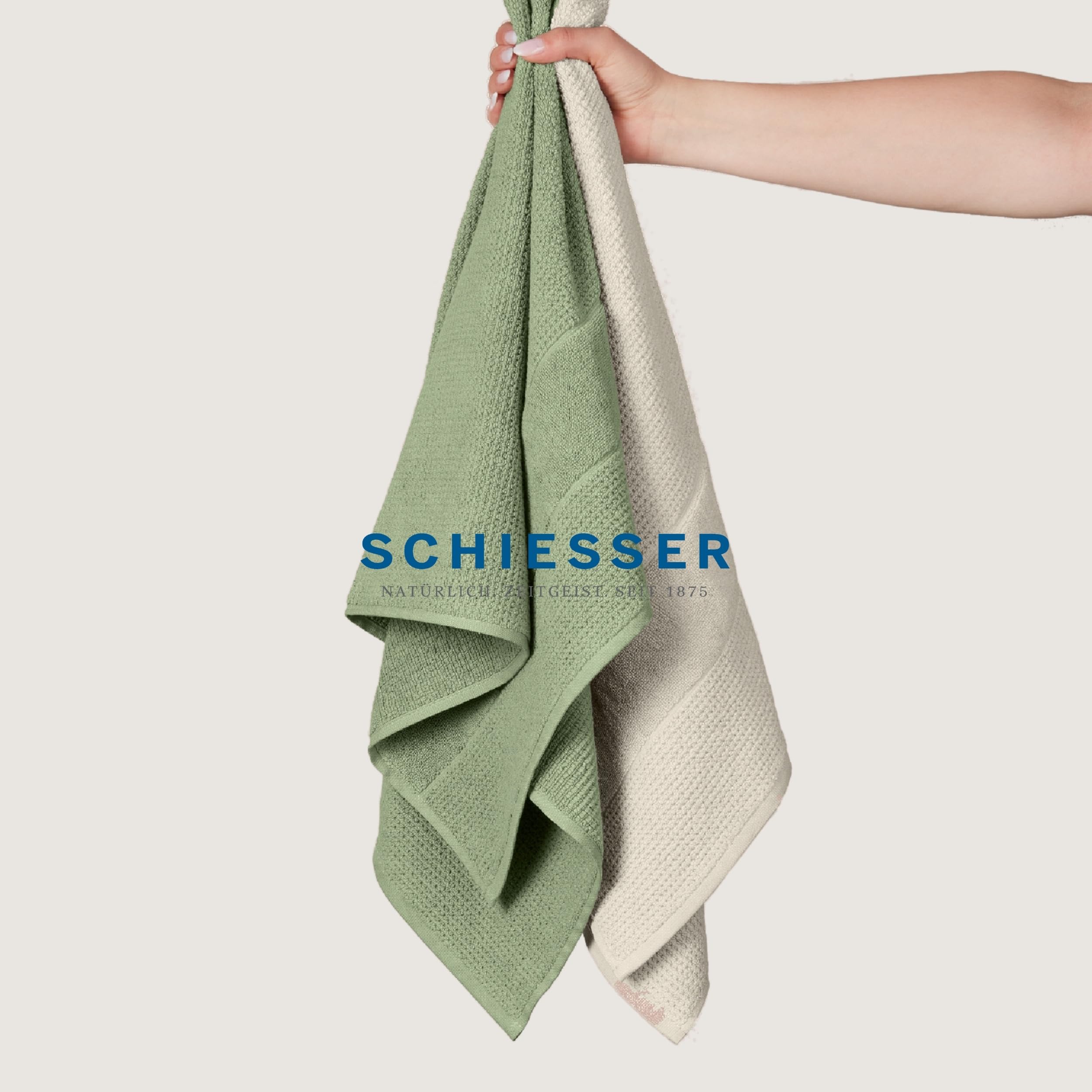 Schiesser Handtuchset Turin | Frottier | 4-teilig | Reiskornoptik | 100% Baumwolle | flauschig, saugstark, farbecht | Oeko-Tex® Made in Green Zertifiziert | Kordelaufhänger | 50x100cm | Offwhite