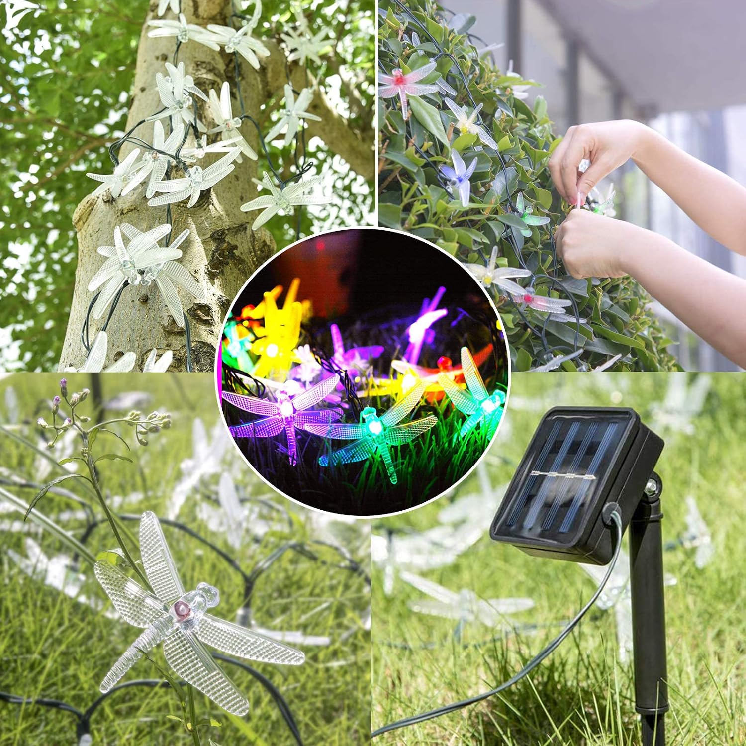 Joomer Dragonfly Solar String Lights, 20ft 30 LED Waterproof Fairy Decoration Lighting for Patio, Lawn, Garden, Party, Wedding, Holiday, Thanksgiving, Christmas (Multi Color)