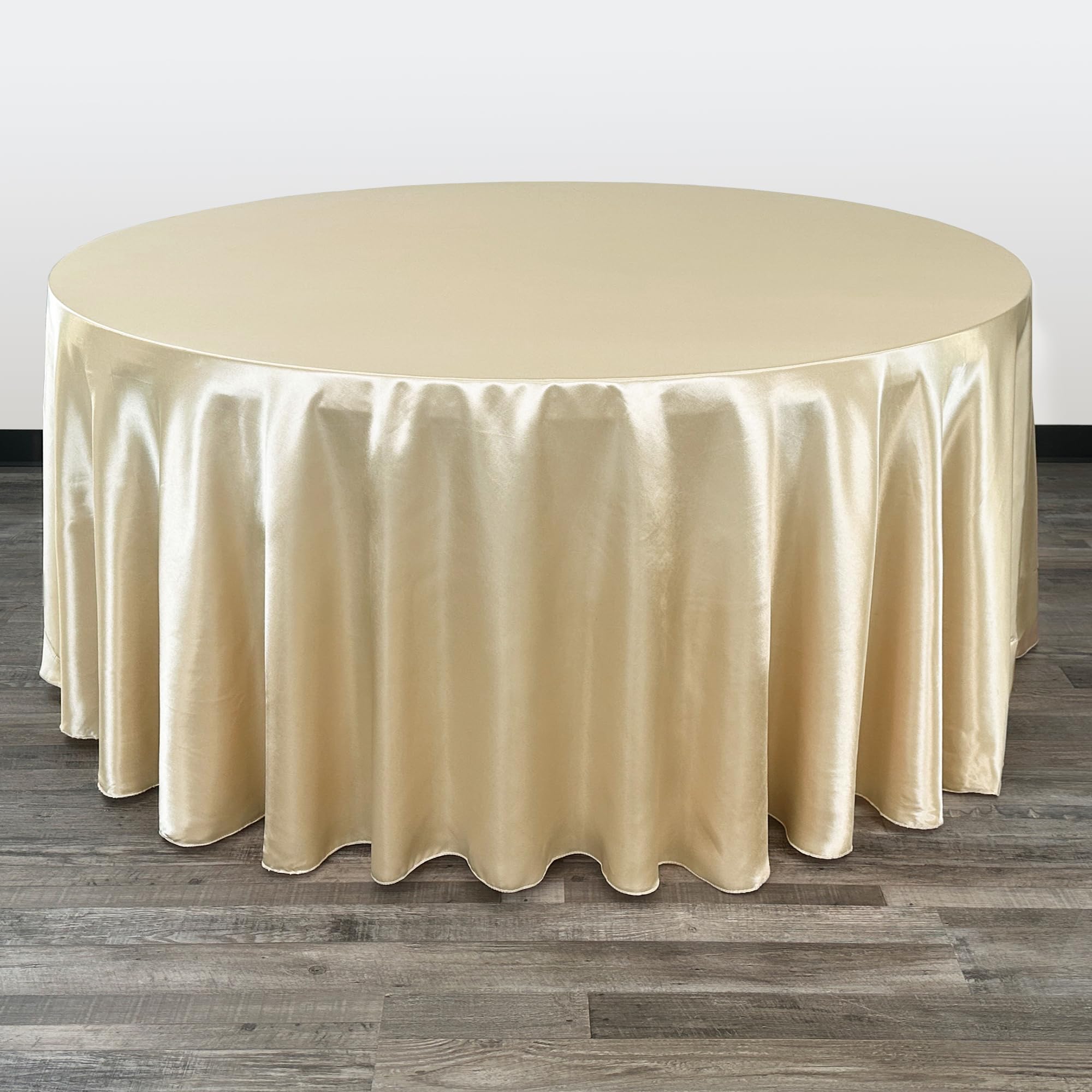 YOUR CHAIR COVERS - 132 inch Round Satin Tablecloth Champagne, Round Table Linens for 6 ft Banquet Tables