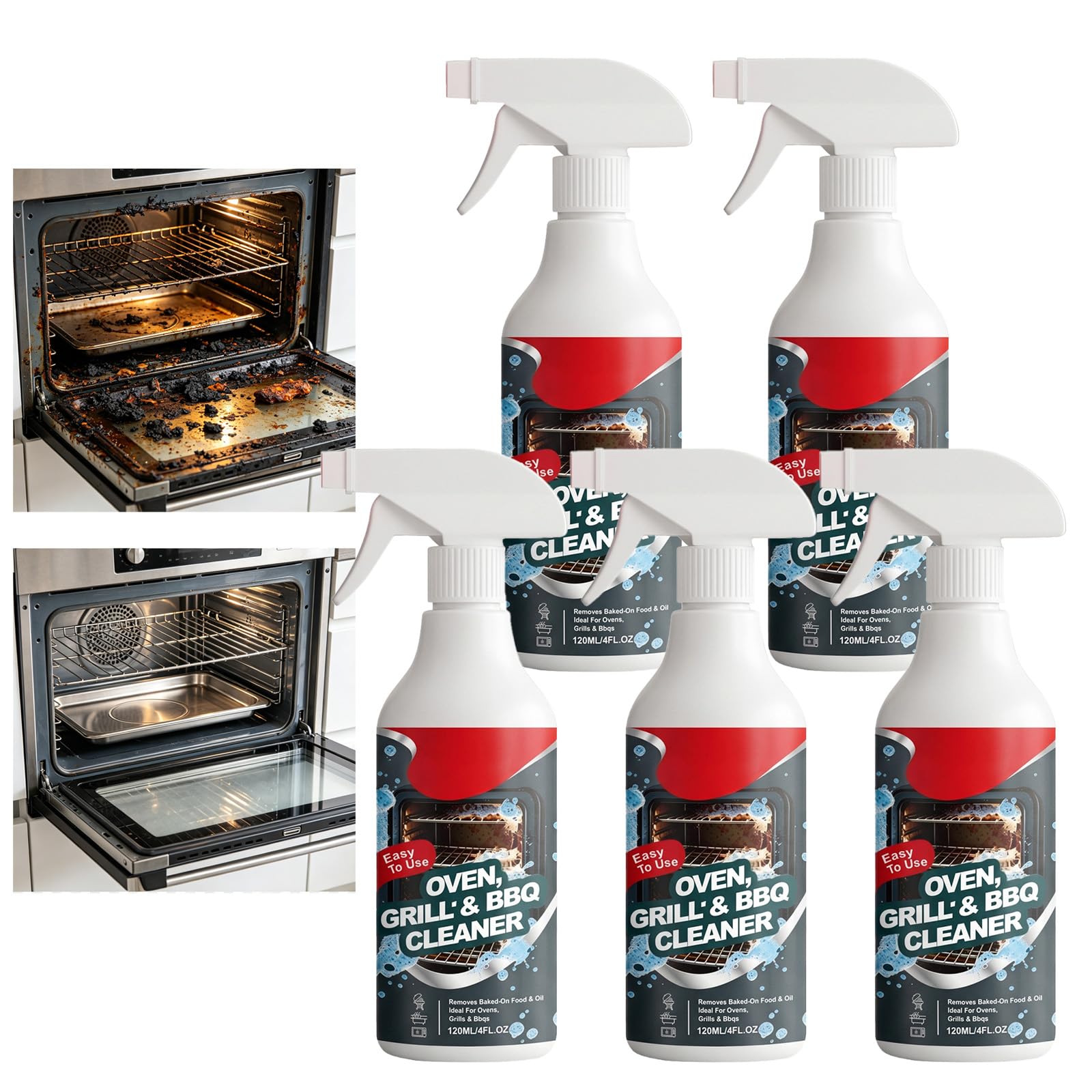 Szybko działający spray do czyszczenia grilla, wysokowydajny środek do czyszczenia grilla, mocny środek do czyszczenia piekarników i kuchni do grilla, płyt kuchennych i patelni – bez szorowania (5 szt