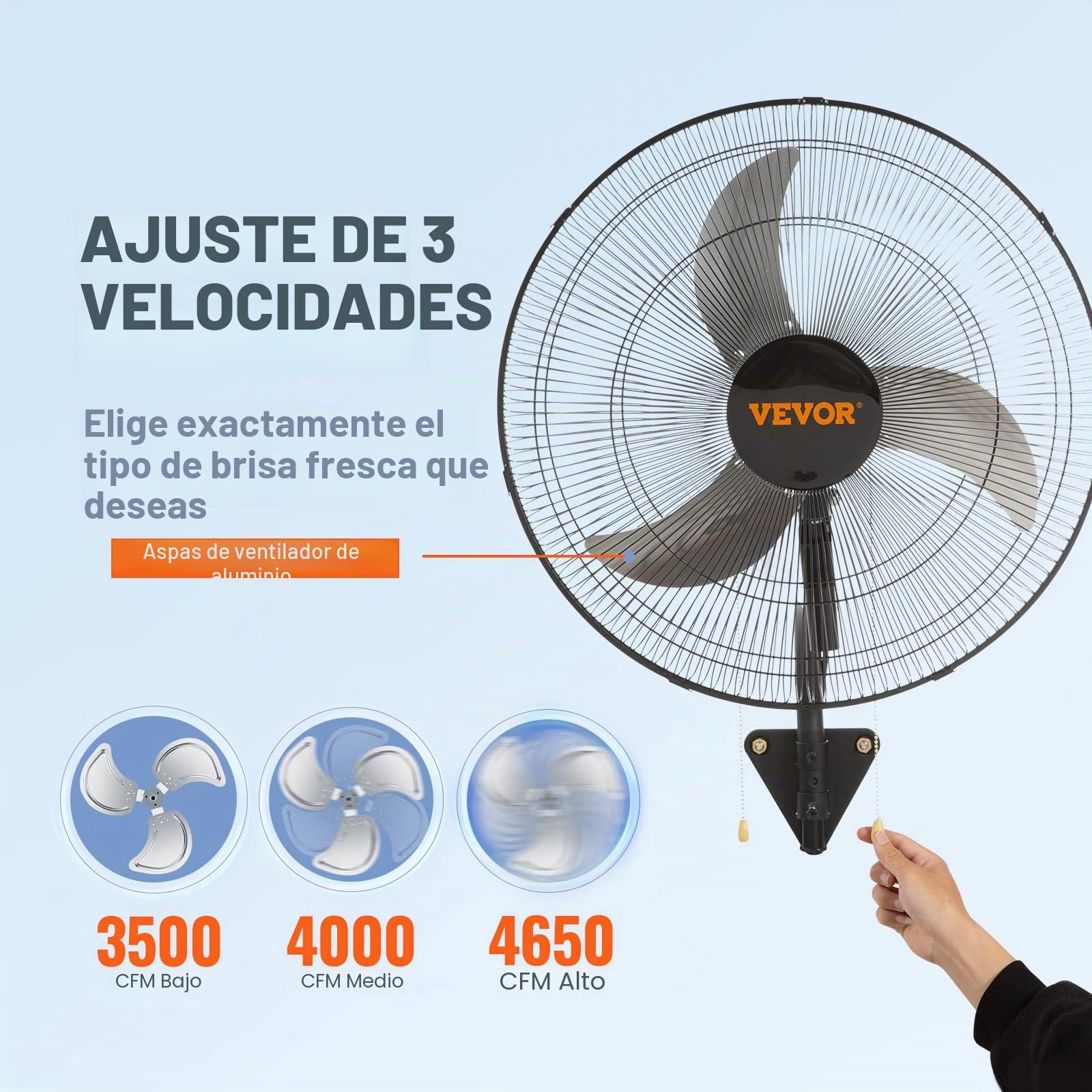 VEVOR Ventilador de Montaje en Pared, 49 cm, 3 Velocidades de Alta Velocidad Máx. Ventilador de Pared Industrial Oscilante de 4650 CFM, Comercial o Residencial para Almacén, Invernadero, Negro,
