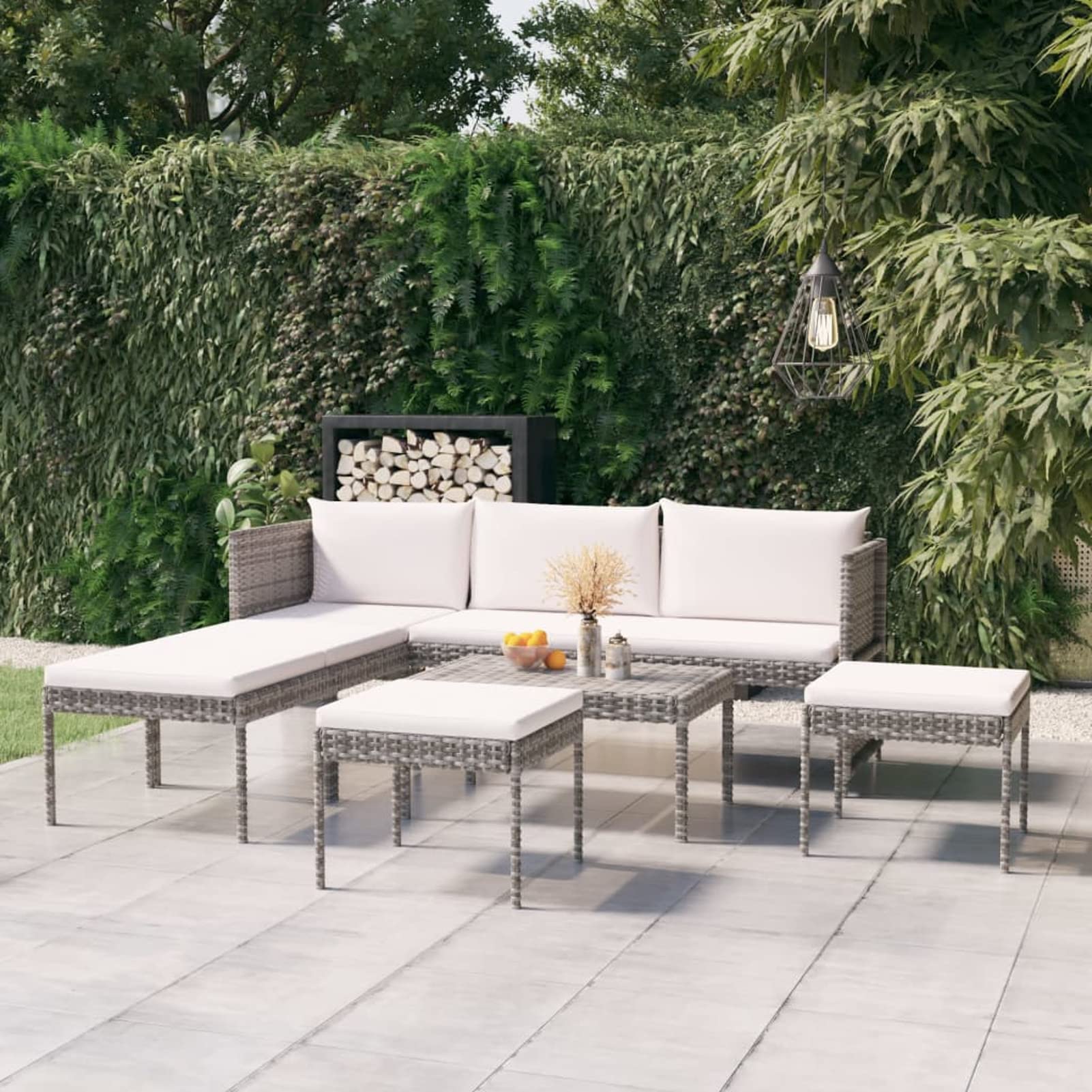 Salon de jardin en résine tressée gris 6 pièces aux finitions soignées