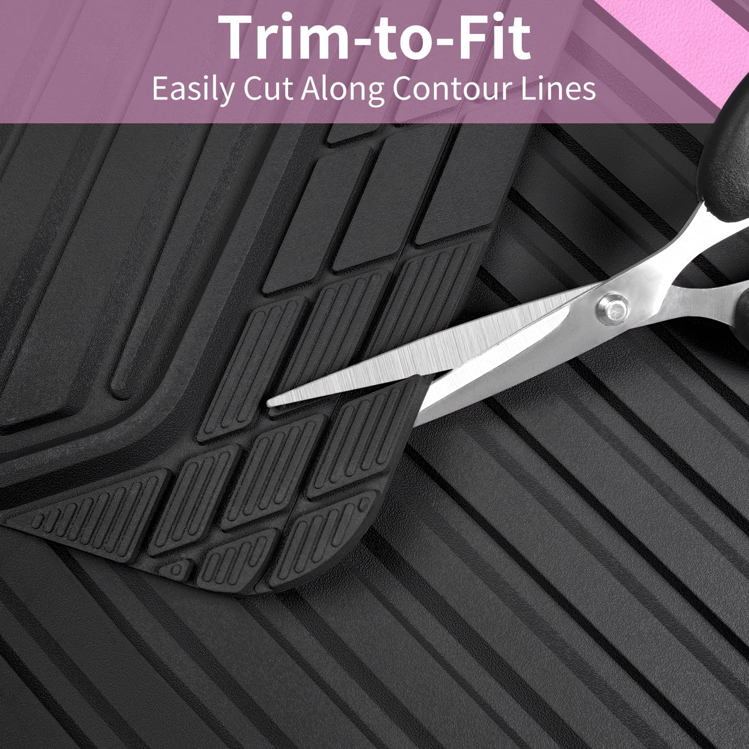 CAR PASS Heavy Duty Rubber Car Mats Metallic, Aluminum Film Cute All Weather Floor Mats Waterproof Universal Trim to Fit for SUV Sedan Van 4 Piece Deep Dish Two-Tone Sporty Black Light Pink Chrome - Image 8