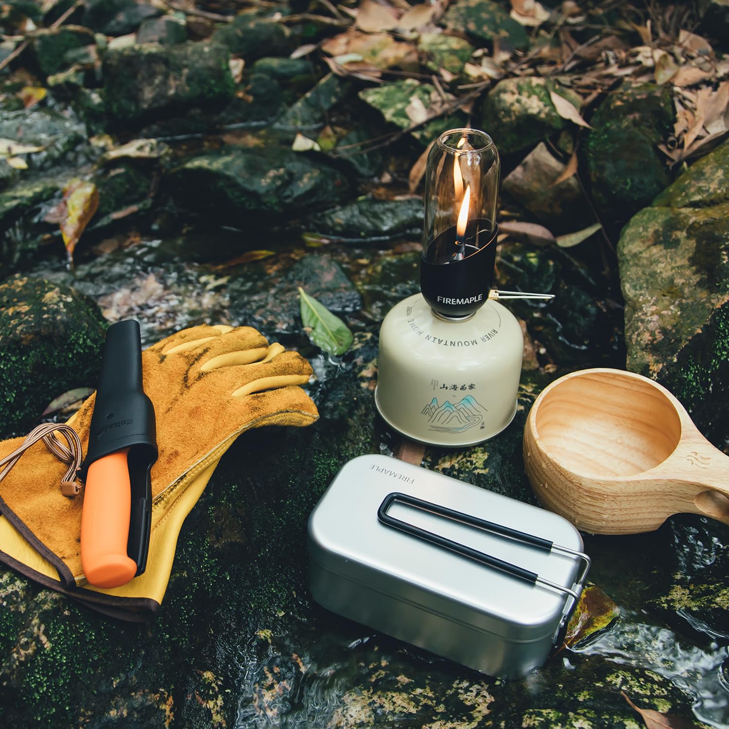 Fire-Maple Lanterne de Camping à Gaz Portable en Verre, Acier et Aluminium, Combustible Propane-Isobutane Luminosité Réglable Eclairage et Lampe de Camping de Camping d'urgence Essentiel (Noir)