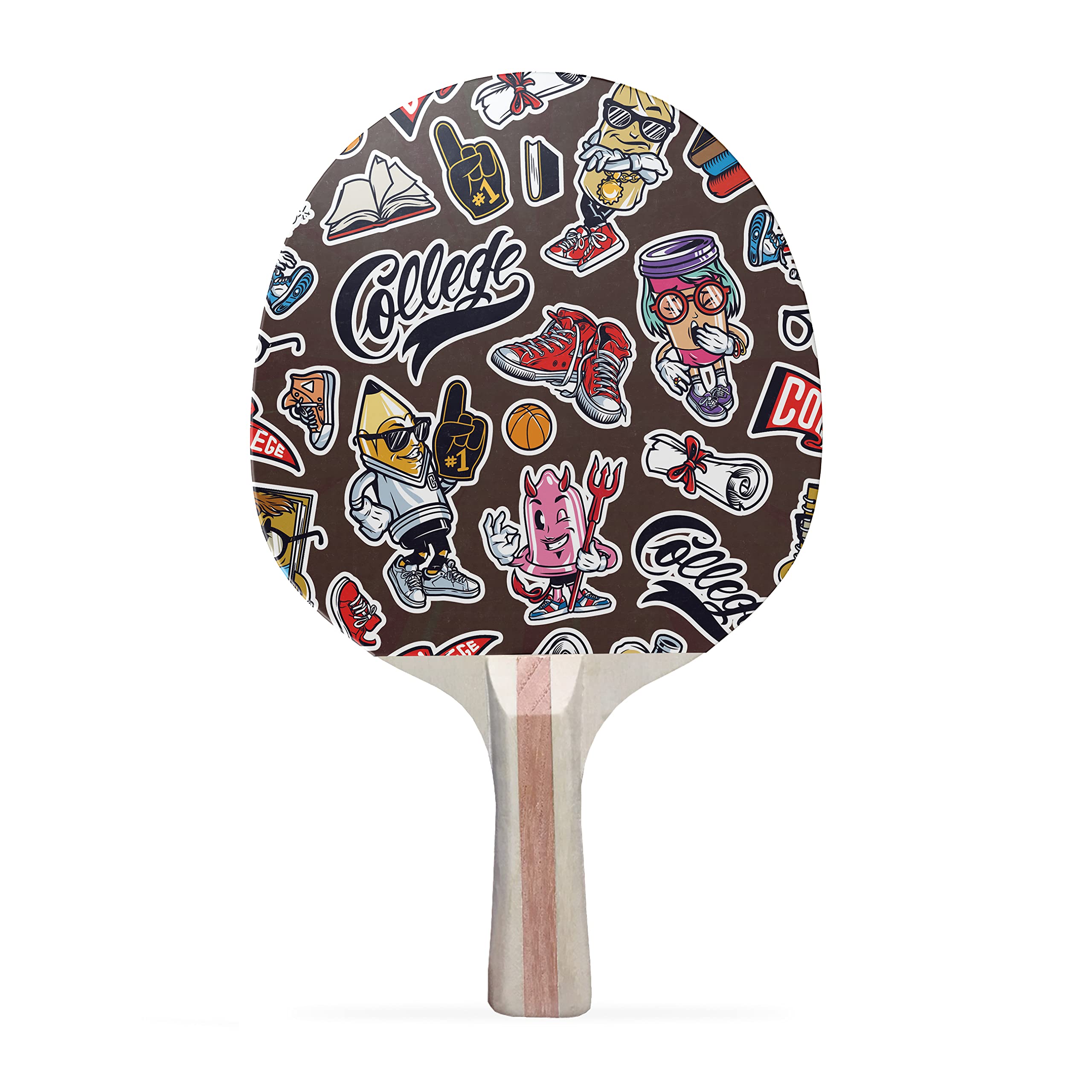 TigerTail Sports Vintage Stickers Colorful Design Ping Pong Paddle, Premium 5 Ply Table Tennis Racket (Red on Back)