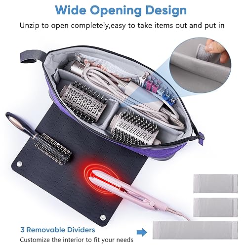 Miniatura 10 de ELCUPA Bolsa de viaje grande para herramientas para el cabello con alfombrilla de hierro, organizador de herramientas de pelo 2 en 1 para cepillo de