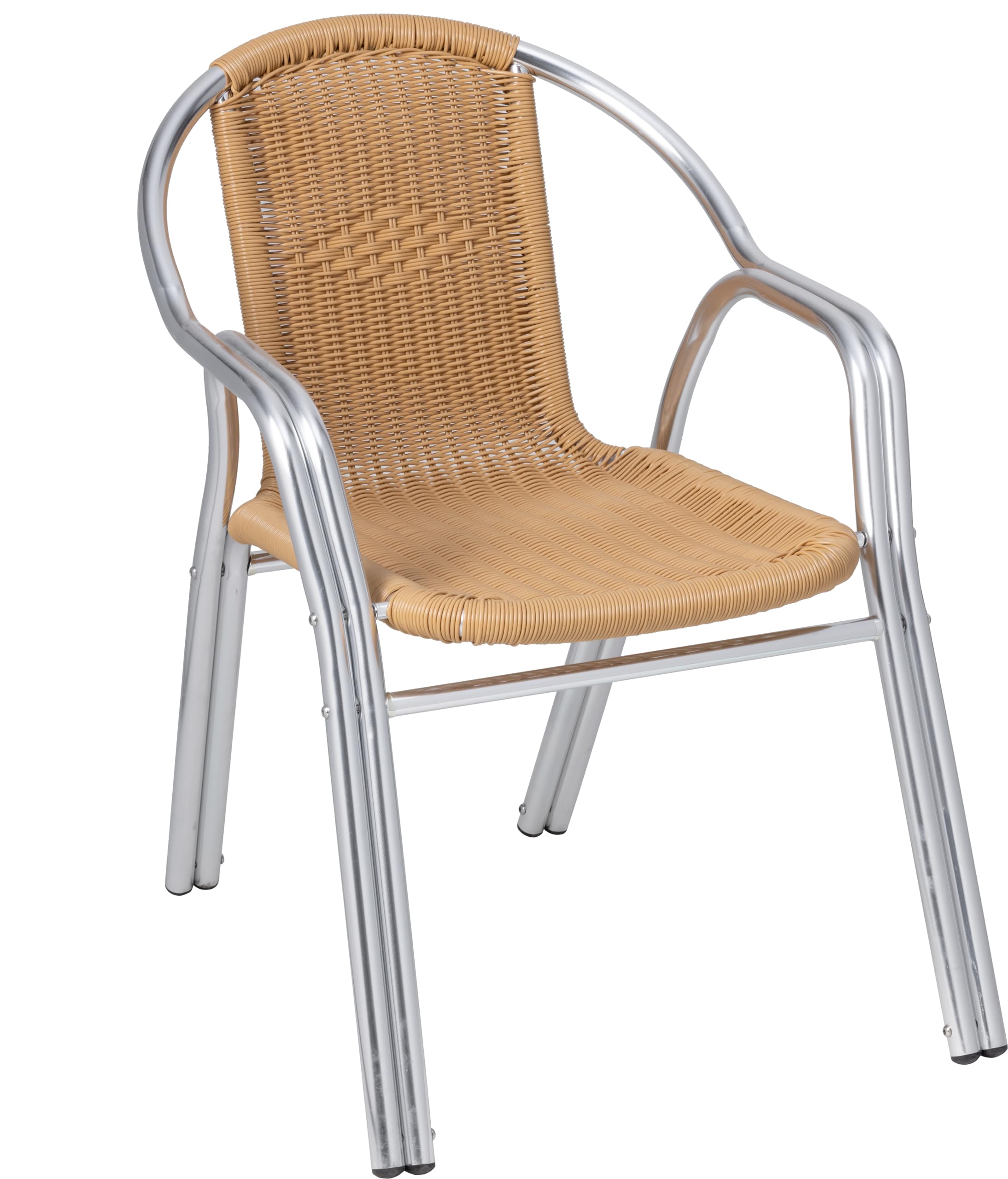 METRO Professional Silla de Jardín con Reposabrazos Narni, Aluminio/Ratán Sintético, Apilable, para Exterior, Beige/Plata