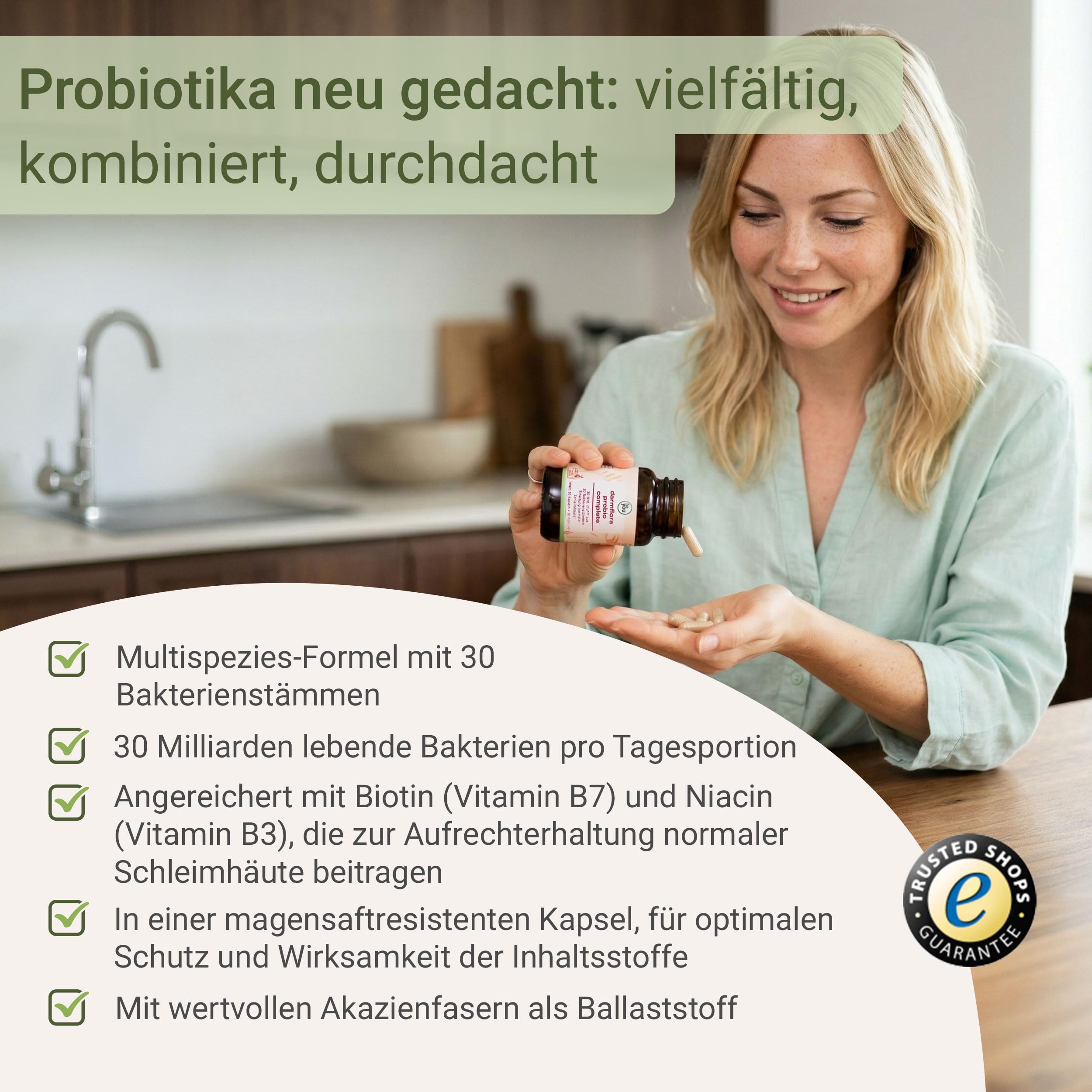 for you darmflora probio complete 30 Kapseln - Multispezies Probiotika mit 30 Bakterienstämmen & 30 Mrd. lebenden Bakterien - Magensaftresistent & mit Akazienfasern - Mit Biotin & Niacin