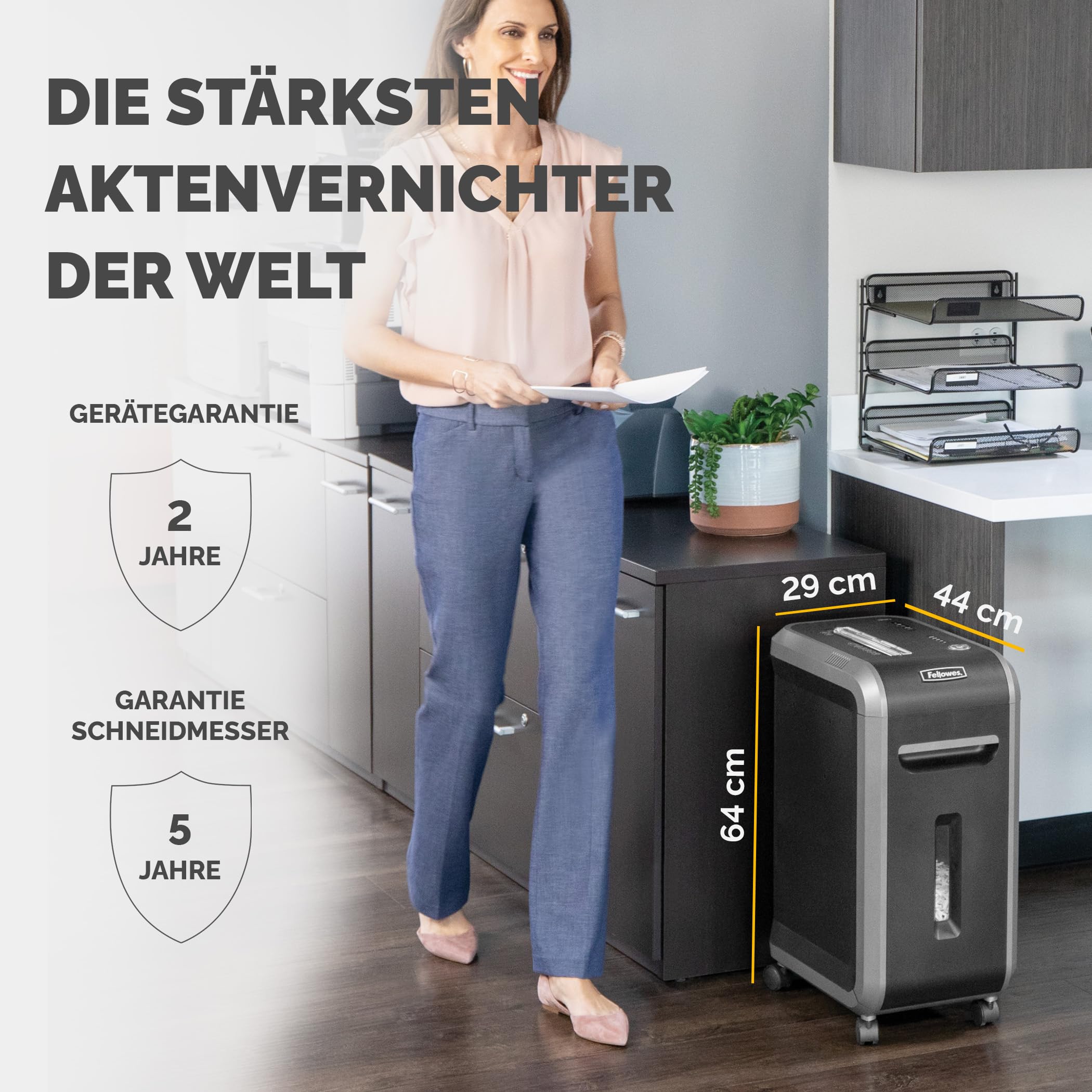Fellowes 18 Blatt Aktenvernichter, Partikelschnitt (P4) Papierschredder für Büro, Powershred 99Ci, Schredder mit 100% staufrei Technologie, Safesense, Energiesparsystem, 34L Papierkorb, CD Schredder