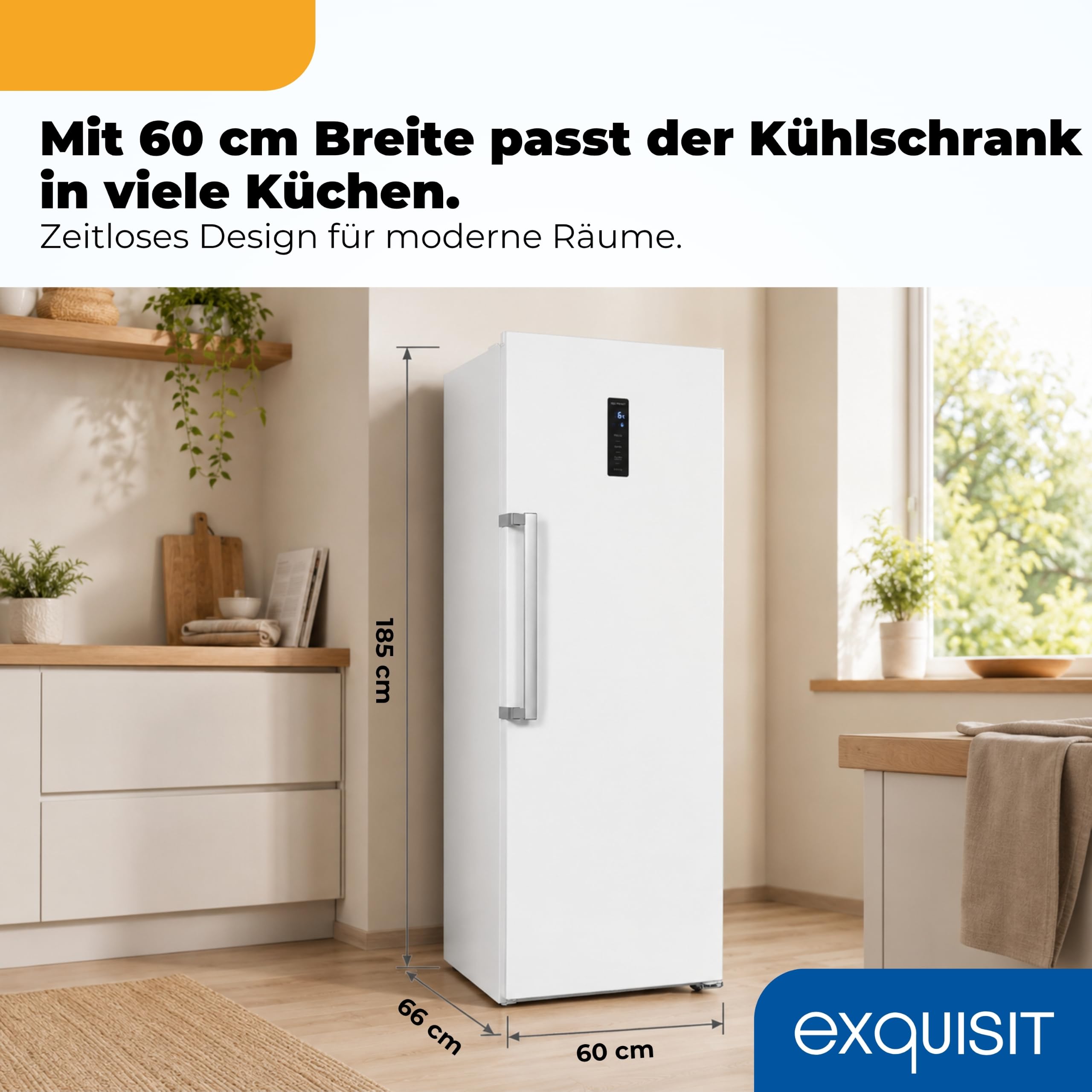 Exquisit Vollraumkühlschrank 359 l | No Frost | Energieklasse C | 39 dB | Super-Kühlen | Digitale Temperaturanzeige | Frischefach | Feuchtigkeitskontrolle | LED-Beleuchtung | Weiß