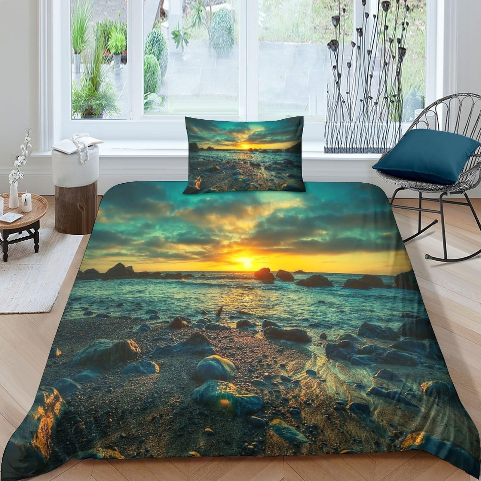 Housse de couette ocean 135x200cm sea blue avec taie oreiller adulte