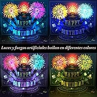 Vista 3 de Tarjetas de cumpleaños de fuegos artificiales emergentes en 3D, con luces led y musicales con pastel de cumpleaños para soplar, para mamá, mujeres