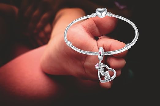 PANDORA チャーム Amazon.com: QeenseKc Footprint Heart Cubic Zirconia Love Family