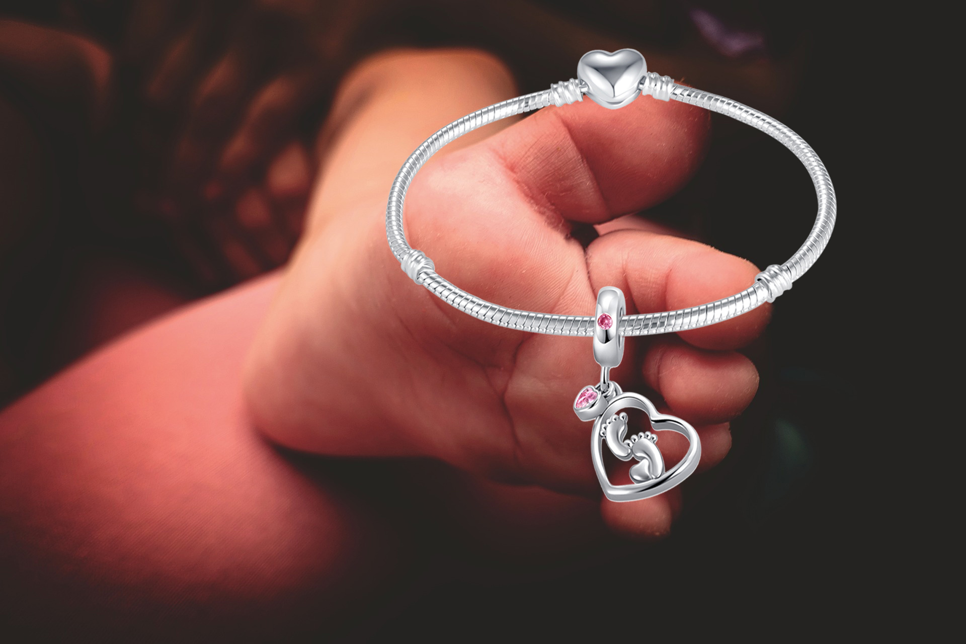 Amazon.com: QeenseKc Footprint Heart Cubic Zirconia Love Family