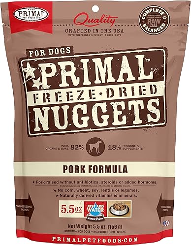 Primal - Nuggets de comida liofilizada para perros, 5.5 onzas, cuchara completa y equilibrada y sirve alimentos crudos saludables sin granos,
