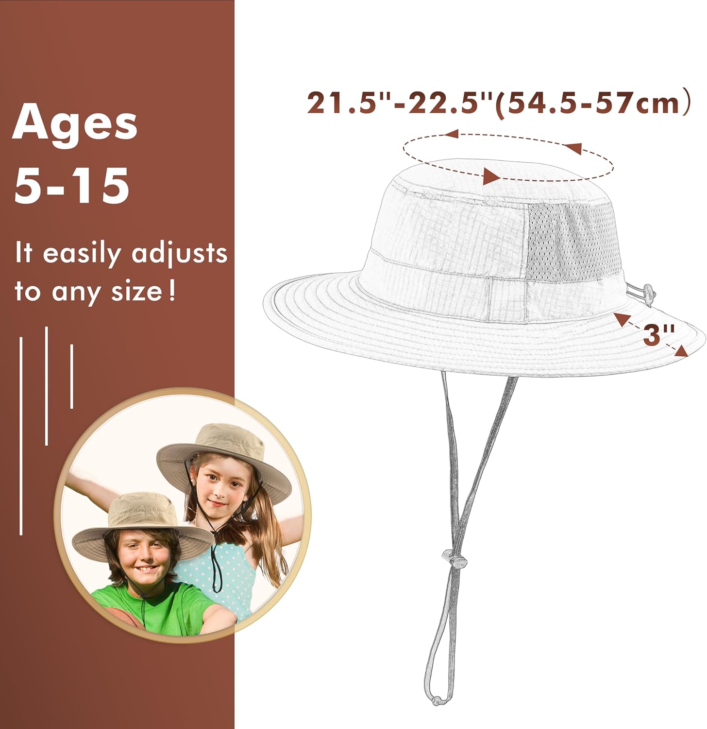 Tirrinia Kids Boonie Sun Hat Fishing Safari Wide Brim Hat Ages 5-15 - Image 6