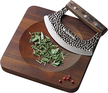 Zassenhaus Mincer Weighing Knife Set, Round Knife Made of Special Blade Steel/Pakka Wood, Acacia Wooden Board, 6.7 in Blade Length, Board 8 x 8 x 0.8 in, for Herbs and Nuts, Herb Knife, Herb Board