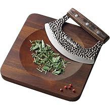 Zassenhaus Mincer Weighing Knife Set, Round Knife Made of Special Blade Steel/Pakka Wood, Acacia Wooden Board, 6.7 in Blade Length, Board 8 x 8 x 0.8 in, for Herbs and Nuts, Herb Knife, Herb Board