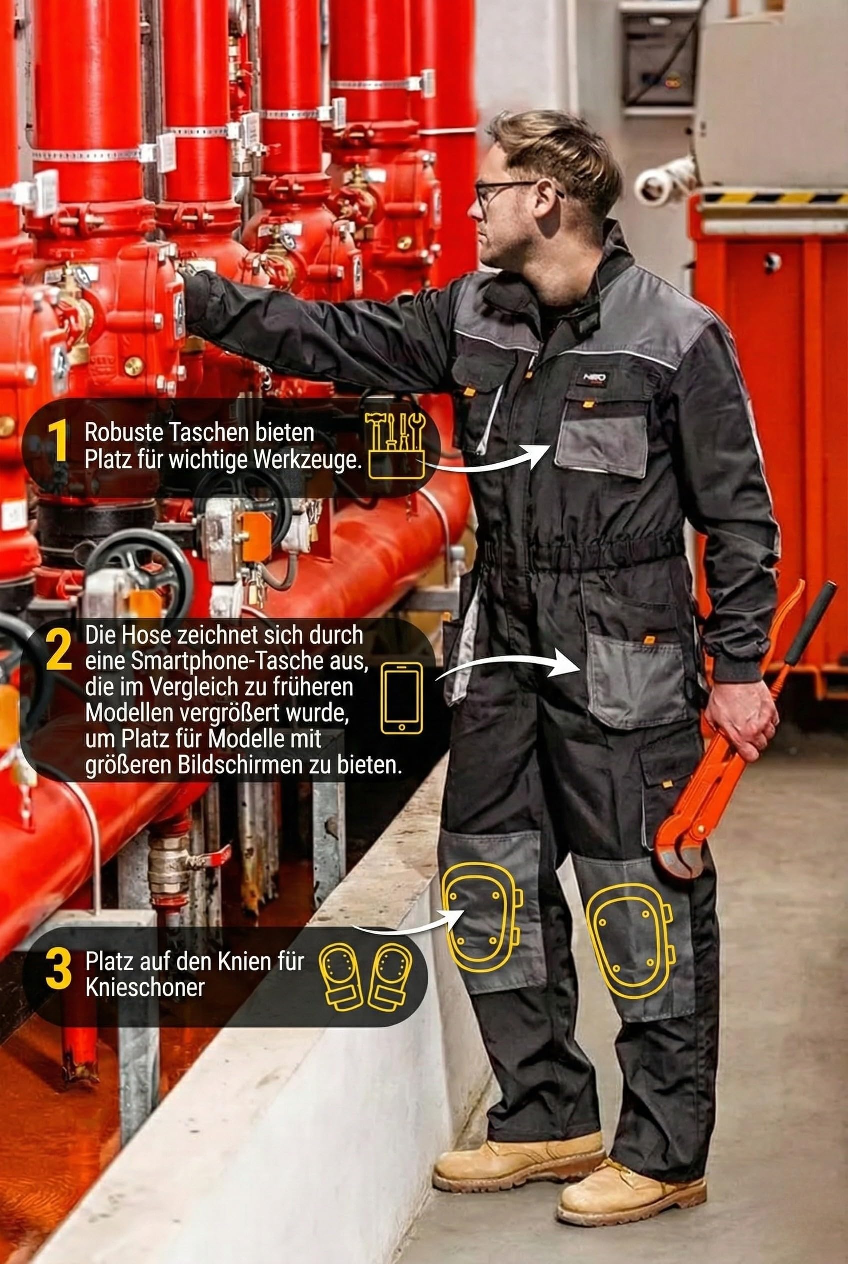 NEO TOOLS Arbeitsoverall Profi Arbeitsjacke Latzhose Overall Arbeitskleidung