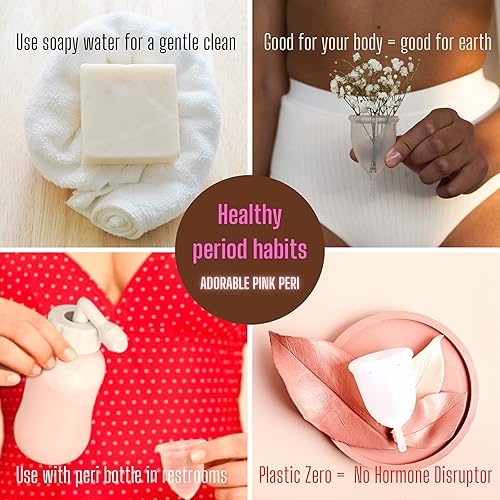 Miniatura 8 de Adorable kit de inicio menstrual rosa, la copa menstrual reutilizable más cómoda con el mejor tallo + bolsa de almacenamiento para viajes (S, rosa