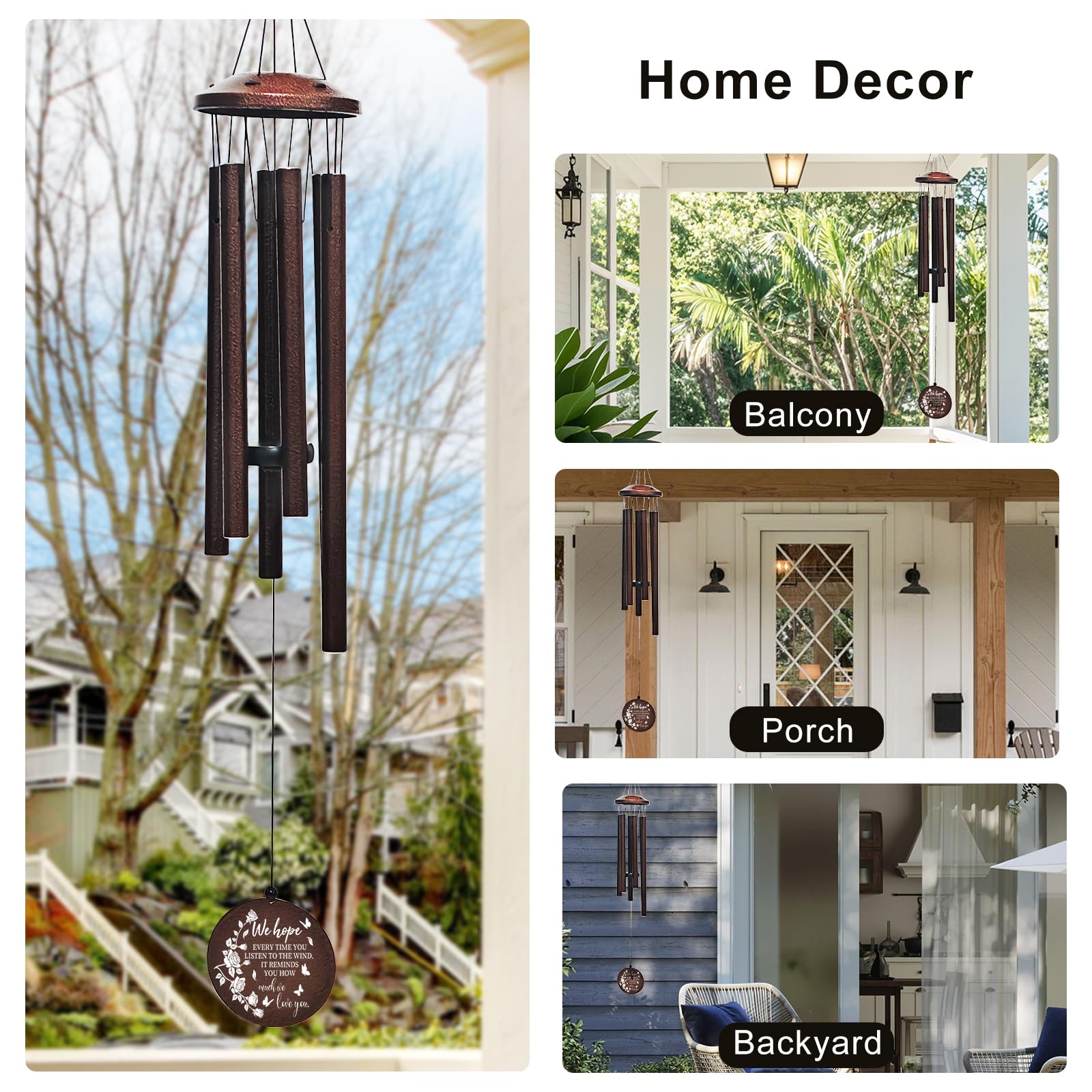 Großes Aluminium-Windspiel, 91,4 cm, Gedenk-Windspiel, Geschenk für geliebte Menschen, Windspiel für draußen, Garten, Terrasse, Dekoration, Braun