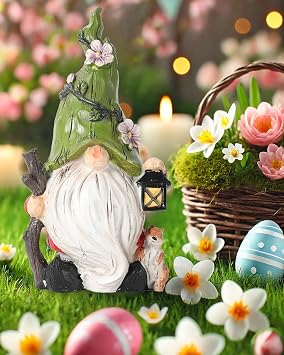 GoGnome Hand-Painted Resin Garden Gnome with Squirrel Figurine - 6.5" Tall Summer and Spring Decorations for Home, Yard, and Garden - Unique Gnome Gifts for All Ages Green