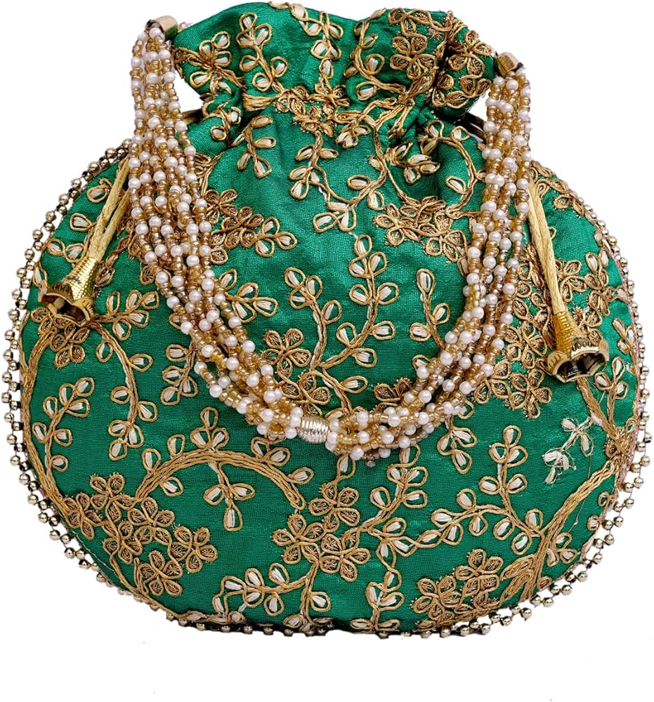 Buy Women potli Bags for Designer Ethnic Wedding Bridal Stylish Handcrafted Embroidered Festive Luxury Handbags with Pearl Work Floral Modern Bag ...