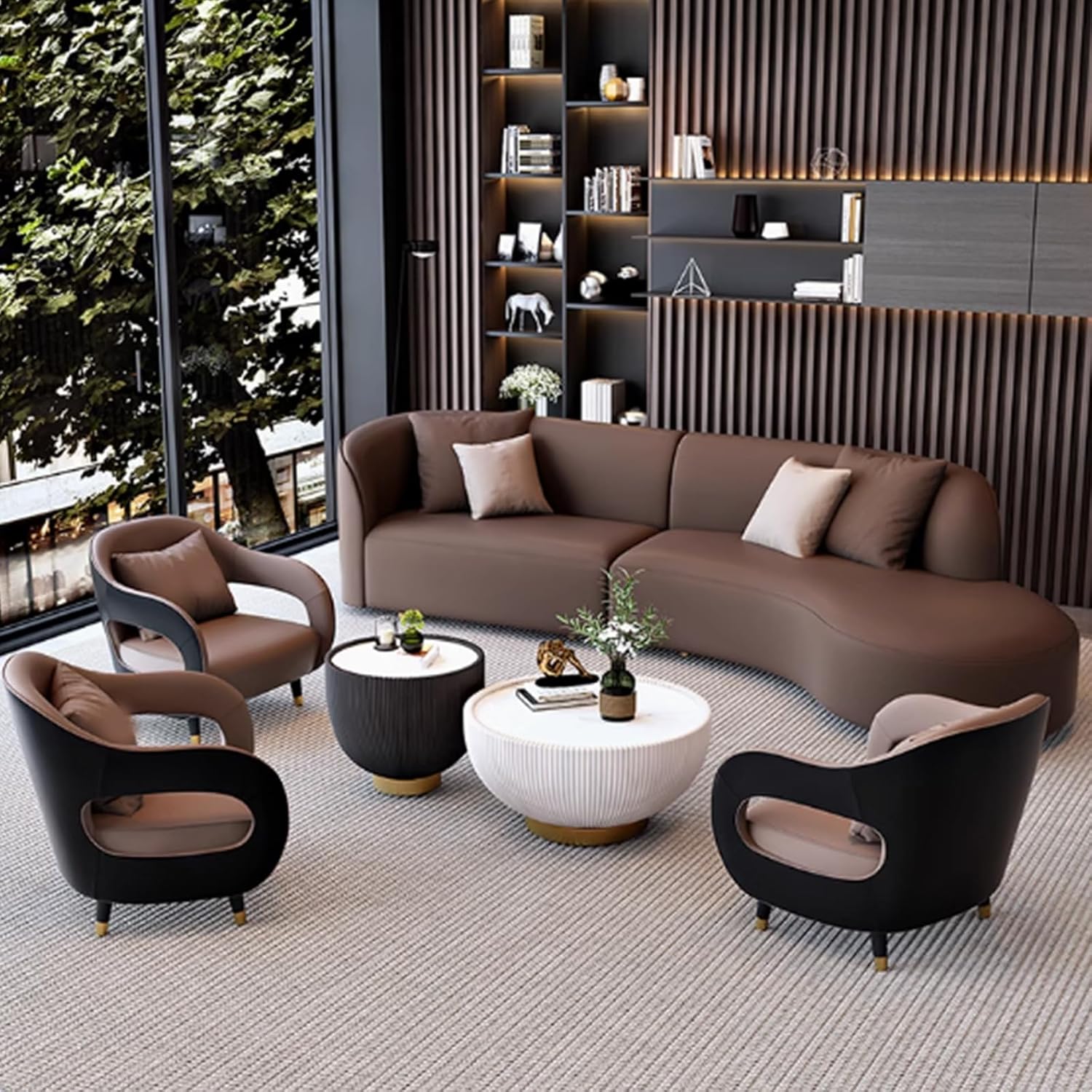 118IN Couch Sets - Luxury Curved Sectional Sofa Set with Coffee Table, Modern Sectional Couches with Chair for Living Room, Office, Lounge and Reception Areas