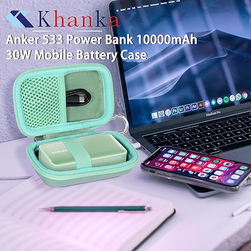 Miniatura 6 de khanka Funda de viaje rígida de repuesto para banco de energía Anker 533, cargador portátil de 10000 mAh (PD 30 W máx.), solo funda (verde)