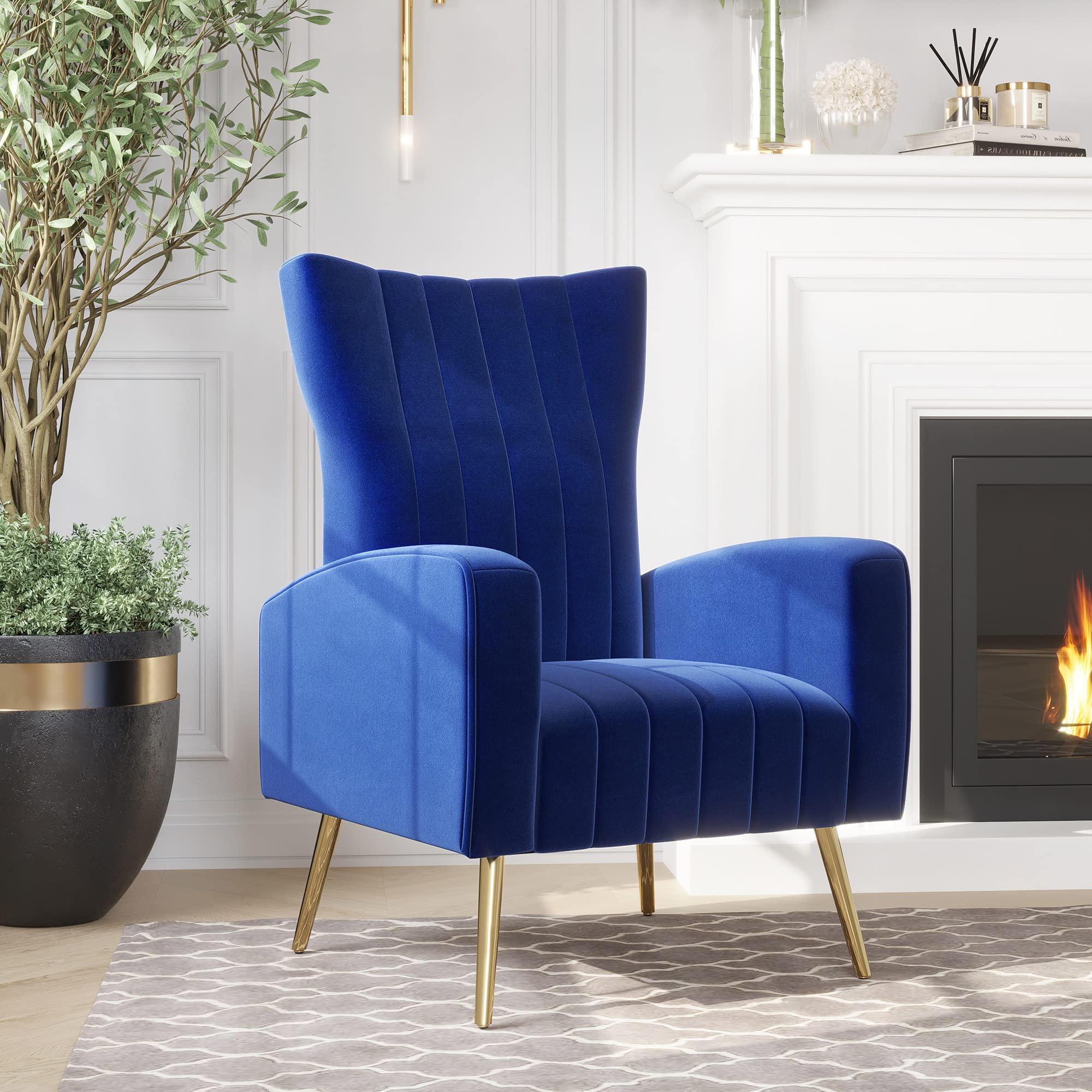 Navy Blue Velvet Wingback Chair seeds.yonsei.ac.kr