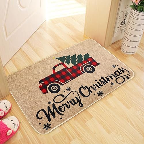 Miniatura 6 de Erweicet Tapete de Navidad de bienvenida de Navidad, antideslizante y lavable, tapete de invierno con parte trasera de goma, tapete de puerta de