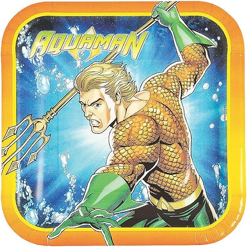 Fun Express - Plato de postre Aquaman para cumpleaños - Suministros para fiestas - Vajilla con licencia - Platos y cuencos con licencia - Cumpleaños