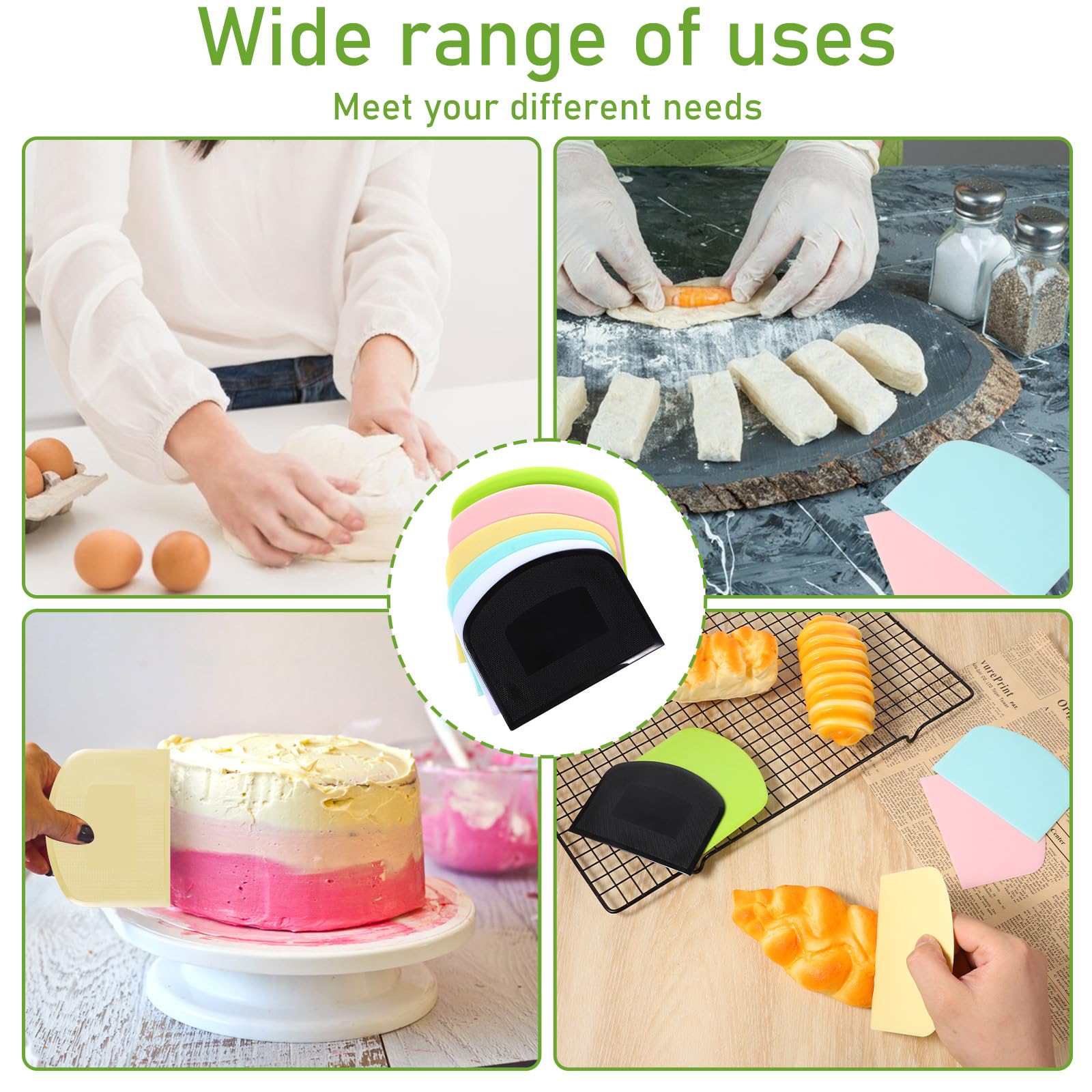Rascador de masa – Rascador de plástico flexible de polietileno, herramienta de cocina multiusos de grado alimenticio para hornear, cortar pastelería, pasteles, fondant, glaseado