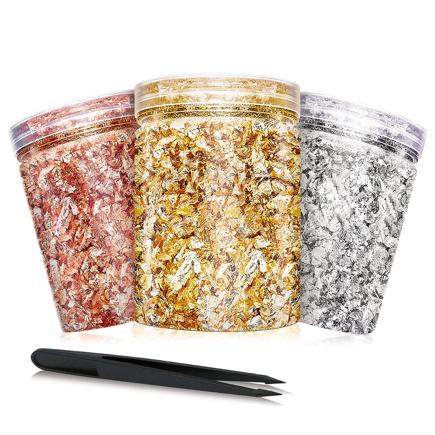 30 Grams Gold Foil Flakes for Resin - Gold Flakes 3 Bottles Gold Foil Leaf for Nail Art, DIY, Resin Jewelry Making, Painting Arts and Crafts, Furniture Decoration (3-30G)