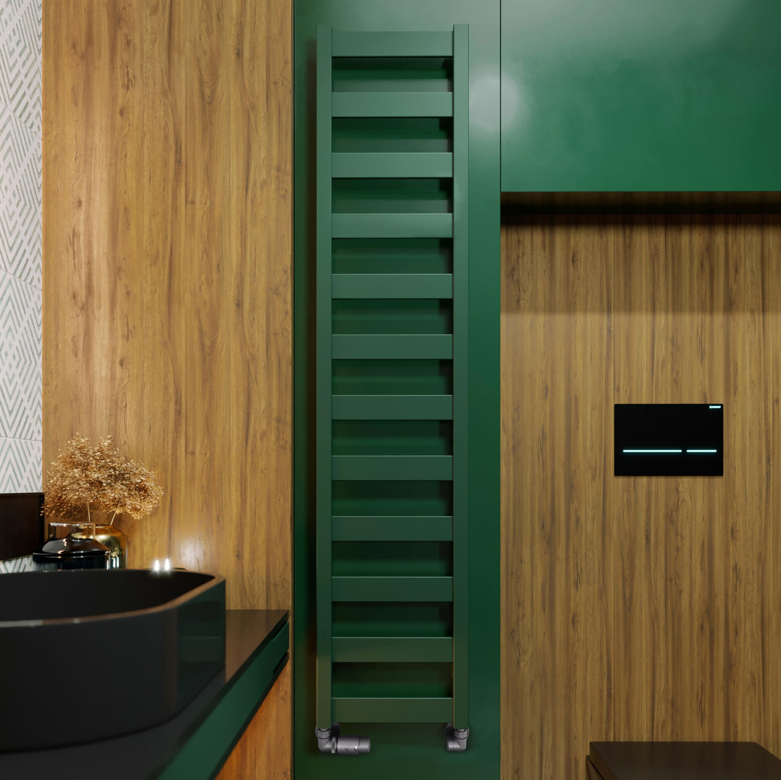 Terma Heated Towel Rail, Vivo 1390/300, Ral 6028 (Matt) Green