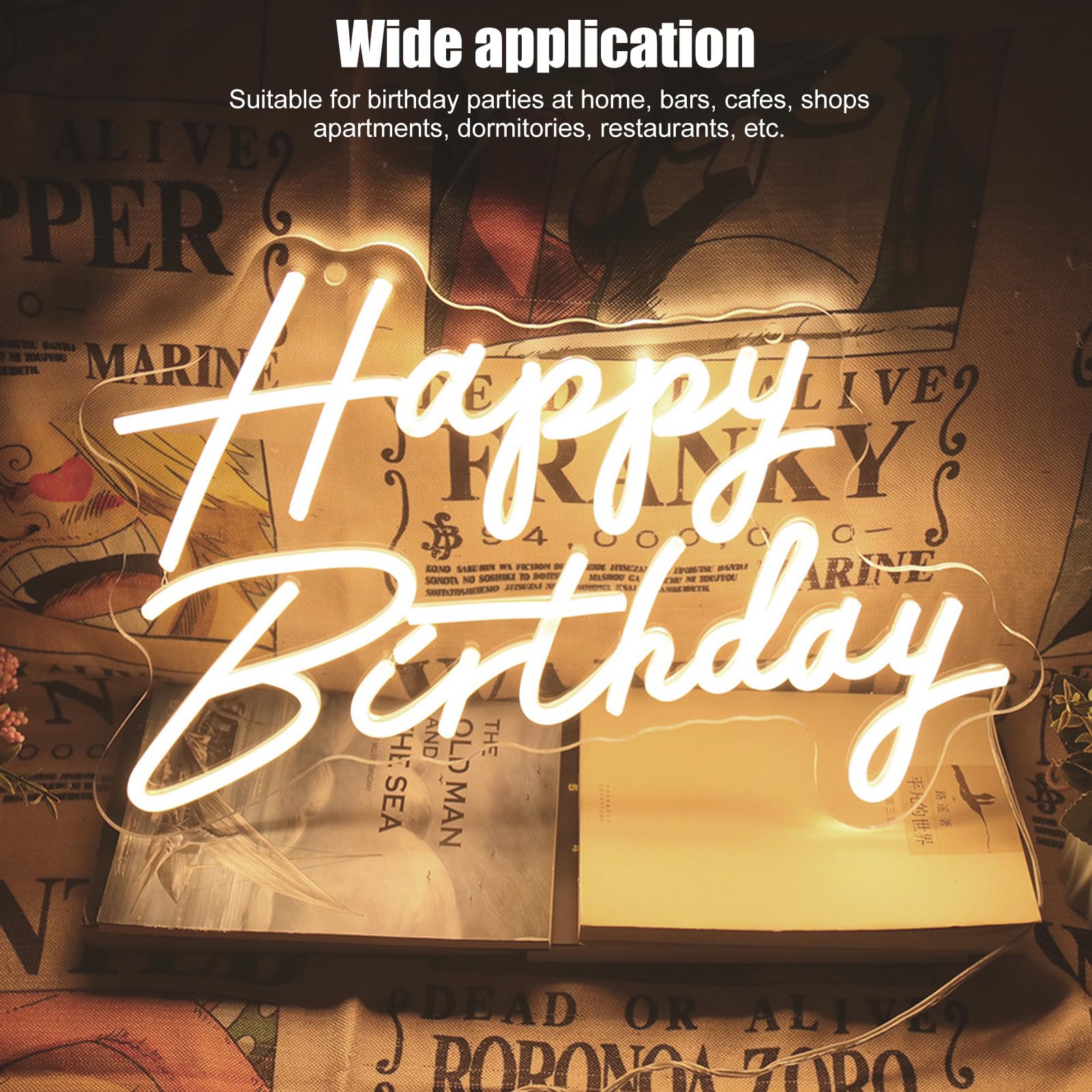 Happy Birthday LED LED Romantyczny Neon Znak akrylowego dekoracji na ścianę USB zasilane do imprezowego baru do domu 40 x 31 cm (Ciepła biała)