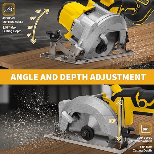 Miniatura 3 de Sierra circular inalámbrica de 5.5 pulgadas para batería Dewalt de 20V, sierra de madera eléctrica con motor sin escobillas, bisel de corte de 0-45,