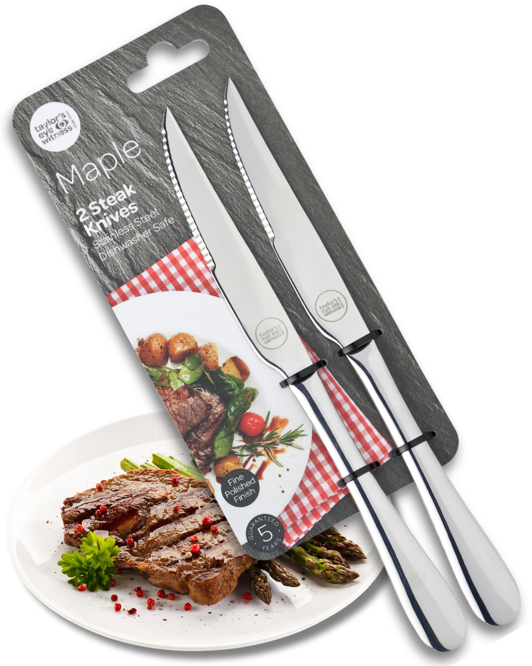 Taylor’s Eye Witness 2-Piece Steak Knife Set - Premium Steak Knives with Sharp Serrated Stainless Steel Blades. Ergonomic Handle, Durable & Dishwasher Safe for Effortless Cutting & Slicing of Meat — image 1