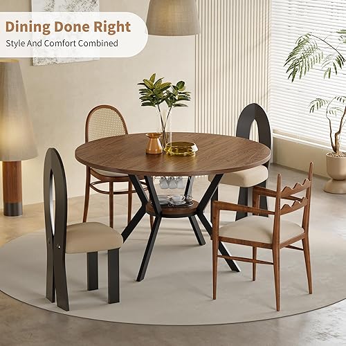 Miniatura 7 de Mesa de comedor redonda de 42 pulgadas para 4, mesa de cocina de granja con almacenamiento, mesa de comedor circular que ahorra espacio, mesas de